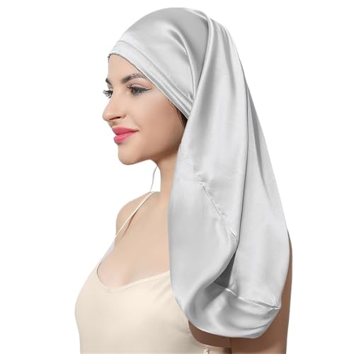 Seiden-Schlafhaube Seidenschlafhaarkappe, lange Nachtschlafabdeckung for Frauen, Pflege, Mama(Grey) von DHYUACN
