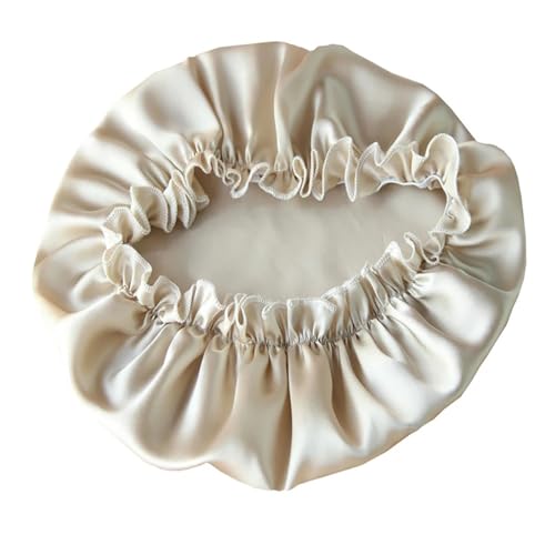 Seiden-Schlafhaube Seidenschlafmütze, Motorhaube, Mütze for Damen, Stirnband mit Gummibändern, Kopftuch, Haarschmuck(Beige,M) von DHYUACN