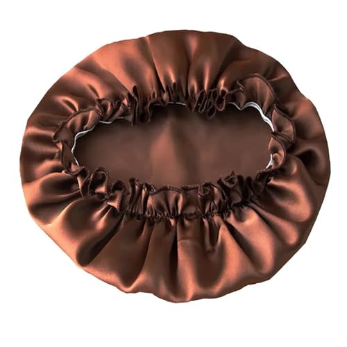Seiden-Schlafhaube Seidenschlafmütze, Motorhaube, Mütze for Damen, Stirnband mit Gummibändern, Kopftuch, Haarschmuck(Dark brown,L) von DHYUACN