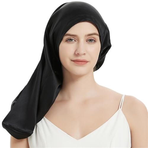 Seiden-Schlafhaube Seidenschlafmütze, langes Haar, Seidenschlafhaube for Frauen zur Haarpflege, 60 x 33 cm(Black) von DHYUACN