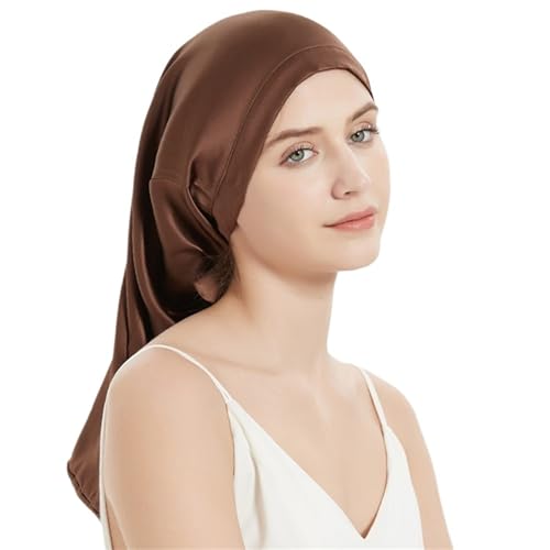 Seiden-Schlafhaube Seidenschlafmütze, langes Haar, Seidenschlafhaube for Frauen zur Haarpflege, 60 x 33 cm(Brown) von DHYUACN