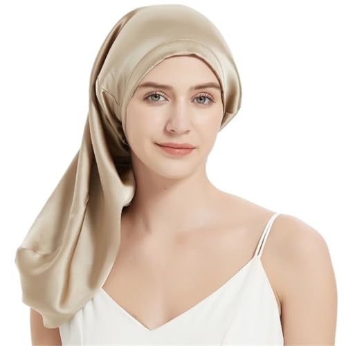 Seiden-Schlafhaube Seidenschlafmütze, langes Haar, Seidenschlafhaube for Frauen zur Haarpflege, 60 x 33 cm(Khaki) von DHYUACN