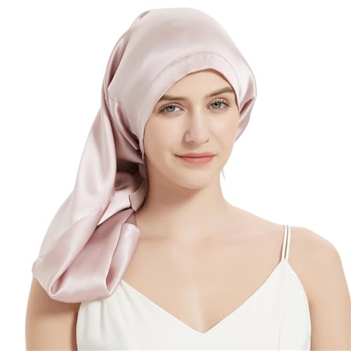 Seiden-Schlafhaube Seidenschlafmütze, langes Haar, Seidenschlafhaube for Frauen zur Haarpflege, 60 x 33 cm(Light pink) von DHYUACN