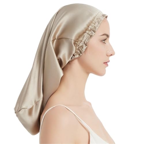 Seiden-Schlafhaube Seidenschlafmütze for langes Haar, Haube mit weichem Gummiband for die Haarpflege von Frauen und verschiedene Haare(Khaki) von DHYUACN