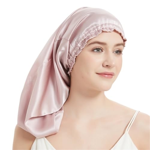 Seiden-Schlafhaube Seidenschlafmütze for langes Haar, Haube mit weichem Gummiband for die Haarpflege von Frauen und verschiedene Haare(Lotus pink) von DHYUACN