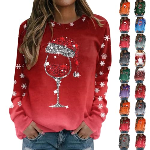 3/4 Arm Shirt Damen Vintage Ausgefallene Rippshirt Blitzangebote Windhund Pullover Weihnachtsbaum Weihnachtspulli Damen Weihnachtsbekleidung Hässliche Rentier Damen Pullover Weihnachten(1-Red,L) von DHYUEN