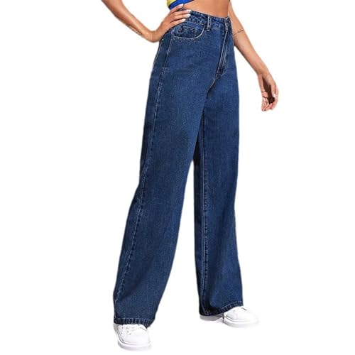 7/8 Jeans Damen Loose Freizeit Jeanshosen Damen Jeans Skinny Weitem Bein Straight Leg Schlaghose Jeans Damen Outdoorhose Retro Helle Jeans Damen Jeans Damen High Waist Große Größen(1-Dark Blue,4XL) von DHYUEN