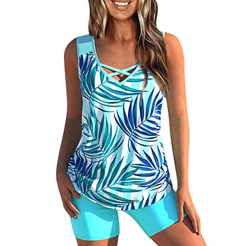 Bauchweg Bademode Damen Bequem Tankini Damen Mit Shorts Bauchweg Tankini Oberteil Damen Große Größen Tankini Damen Bauchweg Bikini Beachwear Oberteil Tankini Damen Bauchweg Große Größen?2-Blue?4XL? von DHYUEN