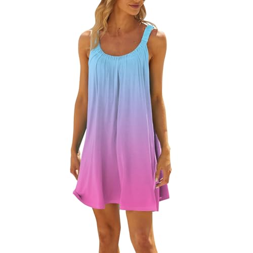 Baumwollkleid Damen Sommer Graphic Druck Einfarbige A-Linie Kleid Sommerkleid Knielang Günstig Summer Dress Freizeitkleider Elegant Strandkleider Damen Sommer Cocktailkleider（4-Pink，3XL） von DHYUEN