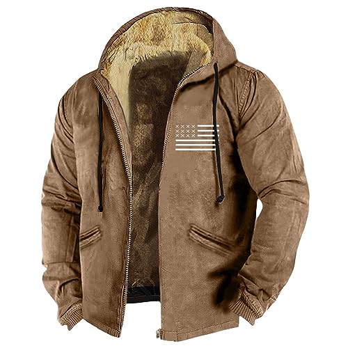 Bomberjacke Herren Lässige Jacke Herren Winter Kordelzug Outdoor Fleecejacken Für Herren Übergangsjacke Herren Herbst Multi Taschen Winter Jacket Men Kuschelig Fahrrad Winterjacke Herren(1-Brown,L) von DHYUEN