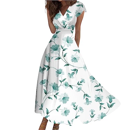 Abendkleid Damen Outdoor Sexykleid Bedruckt V-Ausschnitt Wickelkleid Wickelkleid Hepburn Stil Gothic Abendkleider Drucken Trägerkleid Spleißen Tanzkleid Casual Tunikakleid(3XL,3-Green) von DHYUEN