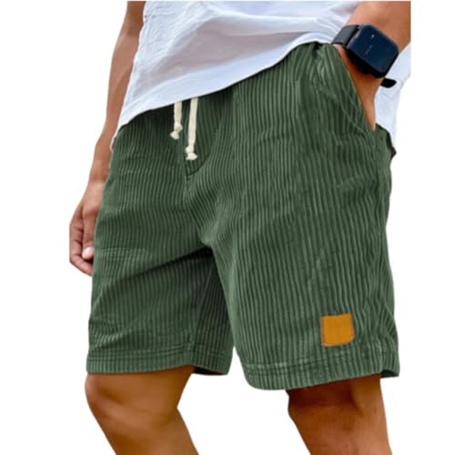 DHYUEN Arbeitshosen Männer Kurz Bequem Einfarbige Pants Cordhose Herren Mit Gummizug Atmungsaktive Sweatshorts Herrenshorts Mit Taschen Cargo Arbeitshose Boardshorts Cord Shorts（1-Dark Green，3XL） von DHYUEN