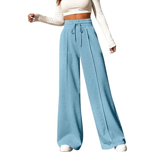 DHYUEN Caprihose Damen Sommer Bequem Freizeithose Baggy Jogginghose Elegant Radlerhose Sommerhose Sweathose Palazzo Hose Extra Langes Bein (3-Sky Blue, S) von DHYUEN