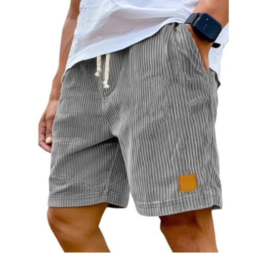 DHYUEN Cargoshorts Herren Sommer Atmungsaktive Retro Trainingsshorts Hosen Cargo Freizeit Wanderhose Herrenshorts Bequem Chino Hose Strandshorts Elastische Taille Sporthose Herren Kurz（1-Gray，L） von DHYUEN