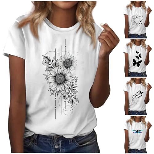 DHYUEN Damen Oberteile Flügelärmel Damen Tshirt Lang Bluse Damen Lang Sommer Schlupfbluse Damen Langarm One Shoulder Oberteil Damen Tshirt Damen Sommer Longshirt Weiße Bluse Damen Elegant（3-White，L） von DHYUEN