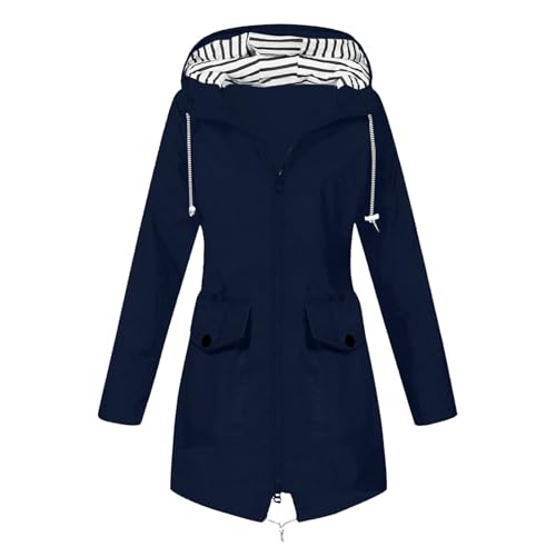 DHYUEN Damen Parka Lässig Bikerjacke Regenponcho Freizeit Raincoat Übergangsjacke Wasserdicht Elegant Regenbekleidung Fahrrad Laufjacke Weich Wanderjacke Regenjacke Damen Wasserdicht Lang（1-Blue，XXL） von DHYUEN
