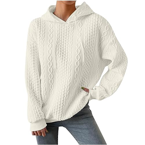 Damen Pulli Herbst Neu XXL Hoodie Fashion Pullover Damen Lang Damen Pullover Winter Winter Damen Sweatshirt Ohne Kapuze Patchwork Fraben Strickpullover Damen Oversize Einfarbige(Beige,L) von DHYUEN