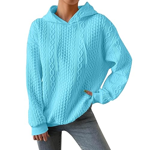 DHYUEN Damen Pulli Herbst Vintage Pullover Mädchen Loose Strickpullover Damen Oversize Sweatshirt Damen Ohne Kapuze Freizeit Damen Hoodie Mit Kapuze Winter Damen Pullover Winter Locker(Hellblau,XL) von DHYUEN