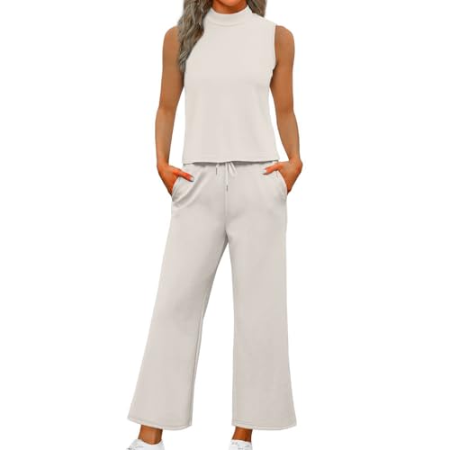 DHYUEN Elegantes Outfit Damen Komplett Bequeme Rundhals Kurzarm Und Kurz Hose Zweiteiler Hosenanzug Damen Frühling Sommeranzug Lounge Set Vintage Set Outfit Sommer Tshirt Und Shorts（1-Beige，M） von DHYUEN