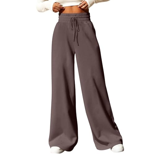DHYUEN Freizeithose Damen Sommer Einfarbige Wanderhose Weiße Hose Damen Arbeitshose Soft Palazzo Hose Freizeithose Sporthose Damen Lang Radlerhose Hose Sommer Damen Leicht Lang（Kaffee，S） von DHYUEN