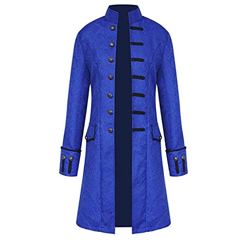 DHYUEN Halloween Herren Mantel Versorgen Kölner Kostüme Für Männer Frack Mantel Uniform Oberteile Für Männe Kostüm-Outfits Für Karneval Unterteile Lang Mantel Unisex Frack Jacke（1-Blue，4XL） von DHYUEN