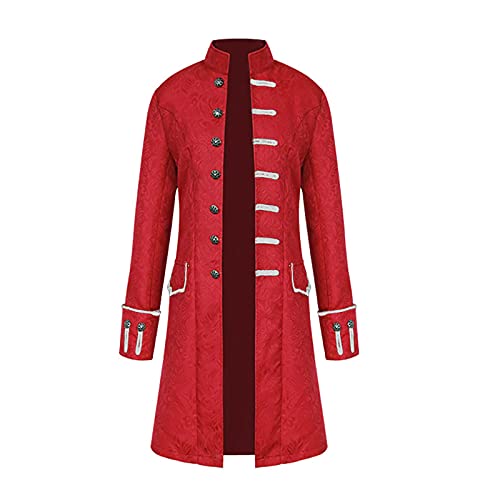 DHYUEN Halloween Herren Smoking Renaissance Unterteile Schmale Passform Frack Mantel Uniform Oberteile Piraten Frack Jacke Leichtet Mantel Mittelalter Jacke Steampunk Unterteile（1-Red，3XL） von DHYUEN