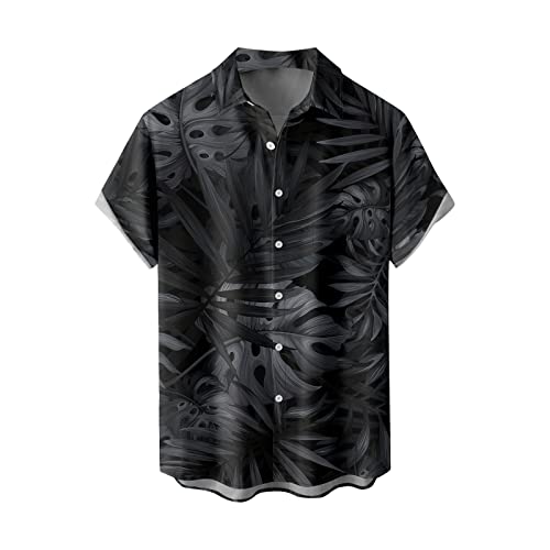 DHYUEN Herren Hawaii Hemd Casual Freizeit Bluse Kurzarmshirt Lässig Freizeit Shirt Blusen Hemden Hawaii-Shirt Bluse Hawaii Freizeithemden Hawaiihemden Freizeithemd Shirts Top（3XL,2-Black） von DHYUEN