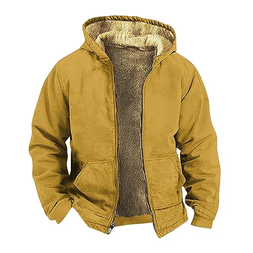 DHYUEN Herren Softshelljacke Kapuzenpullover Leichte Regenjacke Zipper Herren Regenjacke Wasserdicht Fahrrad Windjacke Herren Herbst Winter Herren Windbreaker Mulit Taschen Radjacke Herren(2-Gold,XL) von DHYUEN