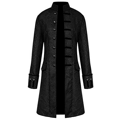 DHYUEN Herren Vintage Frack Jacke Retro Gothic Frock Mantel Festlich Lässige Viktorianische Hofuniform Drucken Lang Shirt Vintage Longshirt Smoking Jacke Neuartige Langarmshirt Langärmlig（S，4-Black von DHYUEN