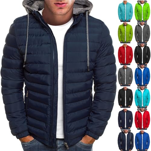 DHYUEN Herren Winterjacke Outdoor Winterjacke Männer Atmungsaktive Winterjacke Wasserdicht Herren Trainingsjacke Herren Kuschelig Strickjacke Oversize Herren Fleecejacke Ohne Kapuze(1-Navy,L) von DHYUEN