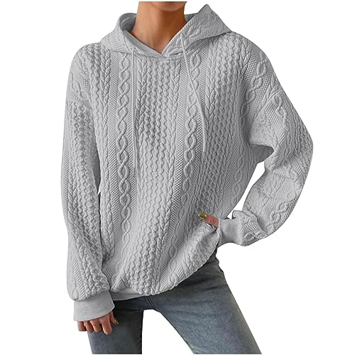 DHYUEN Hoodie Damen Oversize Vintage Zipper Hoodie Patchwork Fraben Pullover Damen Lang Pullover Damen Winter Freizeit Hoodies Für Damen Fashion Strickpullover Damen Oversize Kuschelig(Grau,L) von DHYUEN