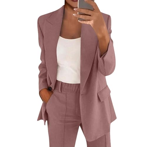 Hosenanzug Damen Business Casual Trainingsanzug Damen-Blazer Sportlich-Elegant Blazer+Hose Mode Lounge Set Blazer Und Anzughose Fitness Outfit Damen Set Trainingsanzug（D-Rose Gold，L） von DHYUEN