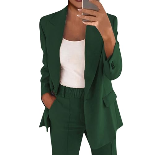 DHYUEN Hosenanzug Damen Festlich Einfrabige Hosenanzug Zweiteiler Damen Sommer Elegant Blazer Und Anzughose Mode Oberbekleidung Hosenanzüge Trachten Damen Outfit Jogginganzug（D-Green，M） von DHYUEN