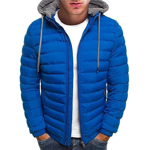 DHYUEN Jacken Herren Locker Warme Winterjacken Mit Kapuzen Winterjacke Herren Schwarz Jacke Herren Winter Stylish Softshelljacke Für Herren Fashion Herren Softshelljacke Wasserdicht(1-Royal Blue,M) von DHYUEN