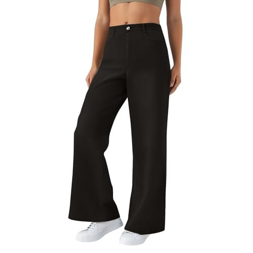 DHYUEN Jeans Damen High Waist Stylish Bootcut Jeans Mom-Jeans Gerade Geschnittene Bequme Jeans Damen High Waist Baggy Outdoorhose Retro Jeans Bootcut Damen Jeans Damen High Waist Stretch(2-Black,L) von DHYUEN