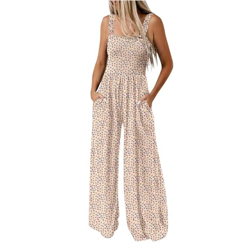 DHYUEN Jumpsuits Fr Damen Business Lose Playsuit Jumpsuit Elegant Festlich Strand Strandhose Freizeithose Blumenmuster Hose Jogginghose Lang Jeans Overall Damen Jumpsuit（Ginger，S） von DHYUEN