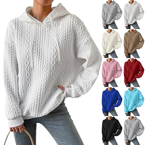 DHYUEN Kapuzenpulli Damen Patchwork Fraben Pullover Mädchen Loose Damen Pullover Winter Sweatshirt Damen Ohne Kapuze Einfarbige Kapuzenpulli Damen Hoodie Half Zip Hoodies Für Damen Neu(Weiß,S) von DHYUEN