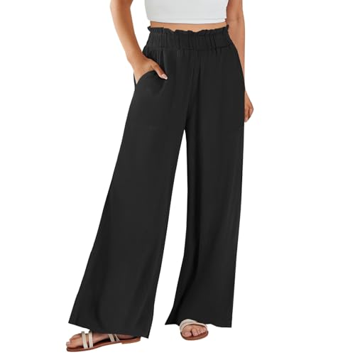 DHYUEN Latzhose Damen Jeans Bunte Wide Leg Pants Women Kurze Hosen Damen Sommer Jeans Jogginghose Elastische Hohe Taille Strandhose Cargohose Damen Hosen Sommer Haremshose Stoffhose（Schwarz，L） von DHYUEN