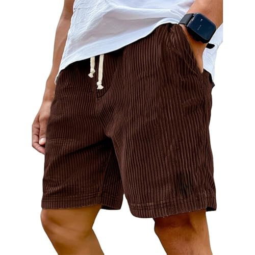 Laufshorts Herren 2 In 1 Atmungsaktive Freizeit Pants Leinenhose Kurz Elastische Taille Retroshorts Sommershorts Lose Cord Hosen Trainingsshorts Classic Herren Hose Kurz（2-Wine，3XL） von DHYUEN
