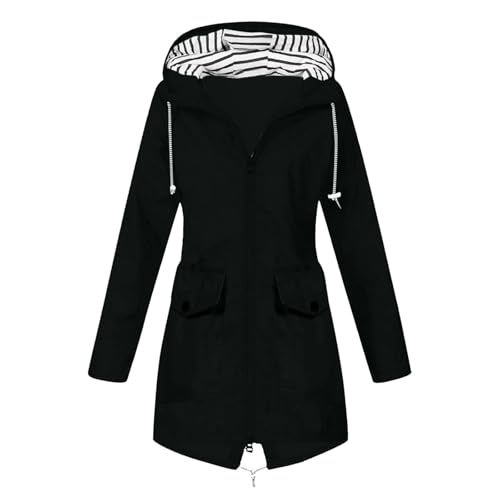 DHYUEN Leather Jacket Woman Weich Übergangsjacke Regenmantel Damen Warmer Parka Regenponcho Mit Taschen Luftige Regenbekleidung Trachtenjacke Lässig Übergangsjacke Fahrrad Regenbekleidung（1-Black，S） von DHYUEN