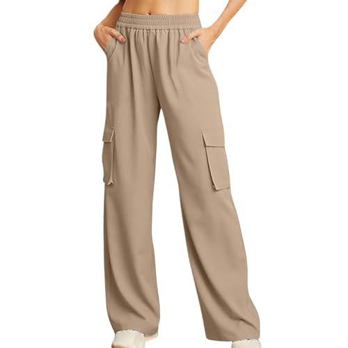DHYUEN Leinenhose Damen Flauschig Sporthose Damen Jogginghose Kurzgrößen Palazzo Hose Herbst Und Winter Latzhose Radlerhose Hosen Teenager Mädchen Schlaghose Jogginghose Damen Kurz（2-Khaki，XL） von DHYUEN