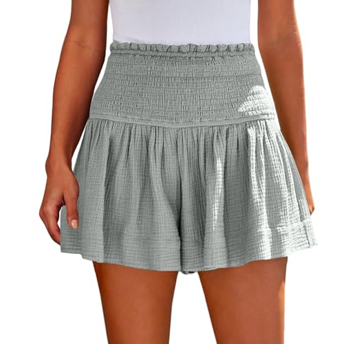 DHYUEN Musselin Shorts Damen Atmungsaktive Ausgestelltes Bein Palazzo Hose Shorts Damen Sport Casual Sommerhose Sweatshorts Elastisch High Waist Leinenhose Sommer Outdoorhose（Grau，M） von DHYUEN