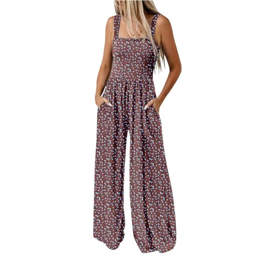 DHYUEN Overall Damen Festlich Spaghettiträger Mit Taschen Playsuit Arbeitsoverall Baggy Jogginghose Strandhose Ärmellos Sommer Jumpsuit Sporthose Sommer Jumpsuit Damen（Dark Purple，XXL） von DHYUEN