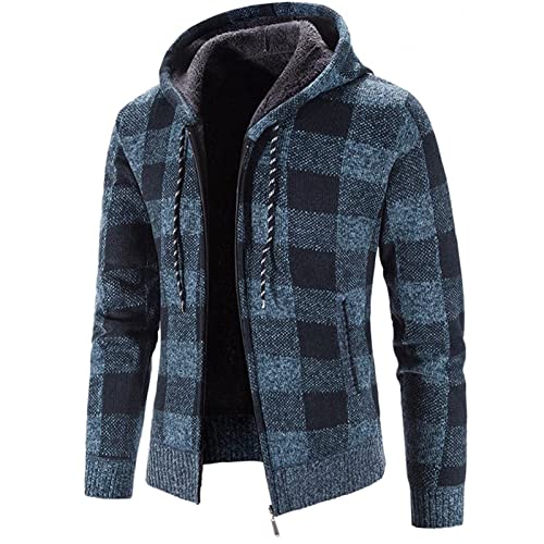 DHYUEN Softshell Jacket Herren Sportstil Mantel Herren Leichte Steppjacke Herren Übergangsjacke Herren Casual Winterjacke Langarm Softshelljacke Herren Wasserdicht Kapuze Strickjacke Herren(2-Blue,L) von DHYUEN