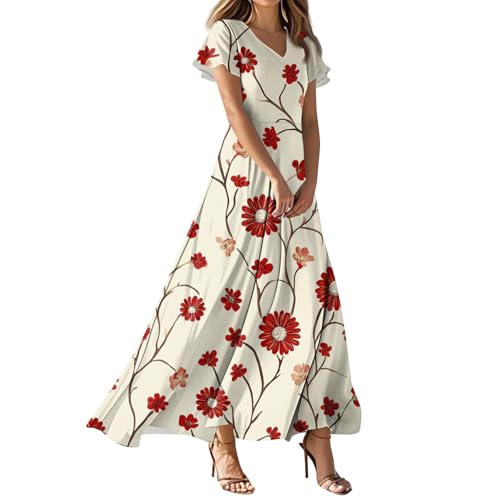 Sommerkleider Damen Leicht Und Luftig Beach Urlaub Slim Fit Urlaubskleid Strandkleid Damen Kurz Elegantes Frühlingskleid Ballkleid Komfortabel Sommerkleid Freizeitkleider（3-Beige，XXL） von DHYUEN