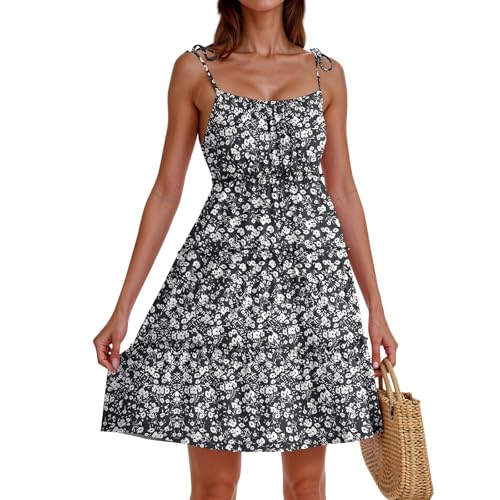 DHYUEN Sommerkleider Damen Leicht Und Luftig Freizeitkleid Pareos & Strandkleider Für Damen Böhmisch Casual Minikleid Partykleid Spaghettiträger Kleid Strandkleid Elegant Trägerkleid(1-Dark Gray,S) von DHYUEN