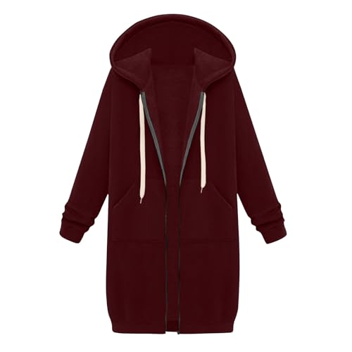 DHYUEN Sweatjacke Damen Mit Kapuze Y2k Sportshirt Sweatshirt Damen Ohne Kapuze Trachtenjacke Herbst Winter Sweatjacke Übergangsjacke Sweatjacke Damen Große Größen Sweatshirt Hoodie Schwarz（1-Wine，XL） von DHYUEN