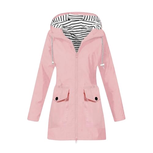 DHYUEN Sweatjacke Damen Oversize Lässig Regenparka Ultraleichte Regenjacke Einfarbige Wintermantel Mantel Elegant Warmer Windbreaker Für Damen Motorradjacke Bequem Wanderjacke Windbreaker（3-Pink，XL） von DHYUEN