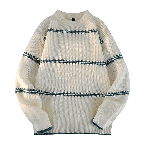 DHYUEN Sweatshirt Damen Entspannt Damen Strickpullover Colorblock Pullover & Strickjacken Für Damen Pullover & Strickjacken Für Damen Gestreift Damen Pullover Pullover Sweatshirt Damen(2-White,XXL) von DHYUEN