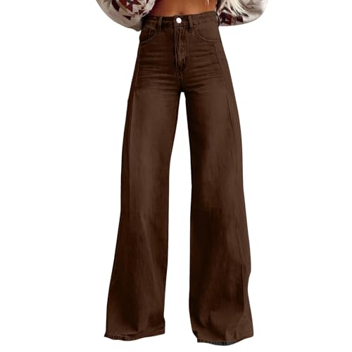 DHYUEN Thermojeans Damen High Waist Freizeit Jeanshose Jeans Tall Damen Extra Lang Straight Leg Gerade Jeans Damen Kurzgröße Schlaghose Stylish Mom Jeans Damen High Waist 7/8 Jeans Damen(3-Brown,M) von DHYUEN